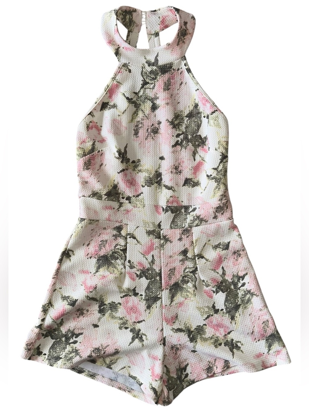 Floral Halter Romper - Pink & White